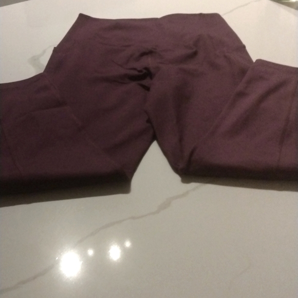Compression‎ Pocket Leggings, High Rise Waist Pants for Yoga Workout Sz M Plum - Picture 6 of 10